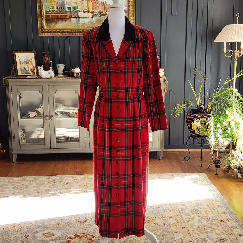 Vintage 90s MHM Melissa Harper Plaid Maxi Dress Sz 12